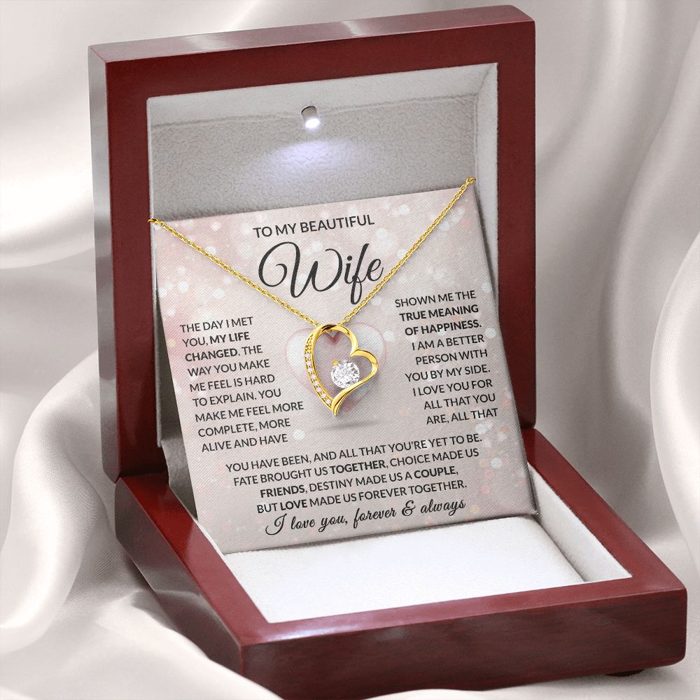 TO MY BEAUTIFUL WIFE | 14K WHITE GOLD OVER SS | FOREVER LOVE NECKLACE