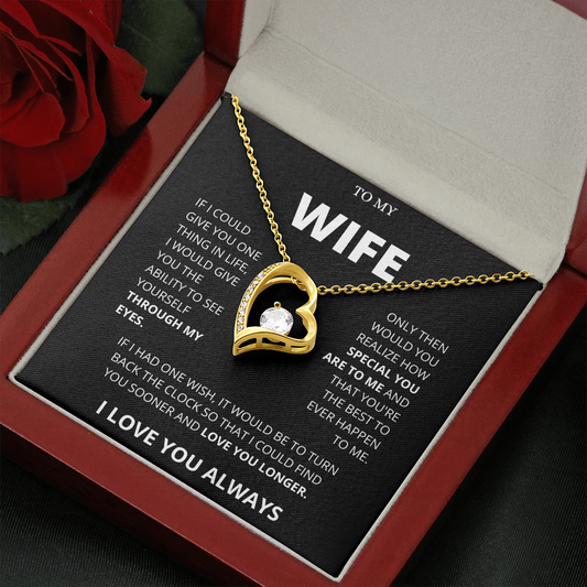 TO MY WIFE | 18K YELLOW GOLD FINISH OVER SS |FOREVER LOVE NECKLACE