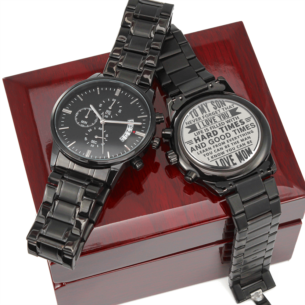 TO MY SON FROM MOM  | CUSTOMIZED BLACK CHRONOGRAPH WATCH