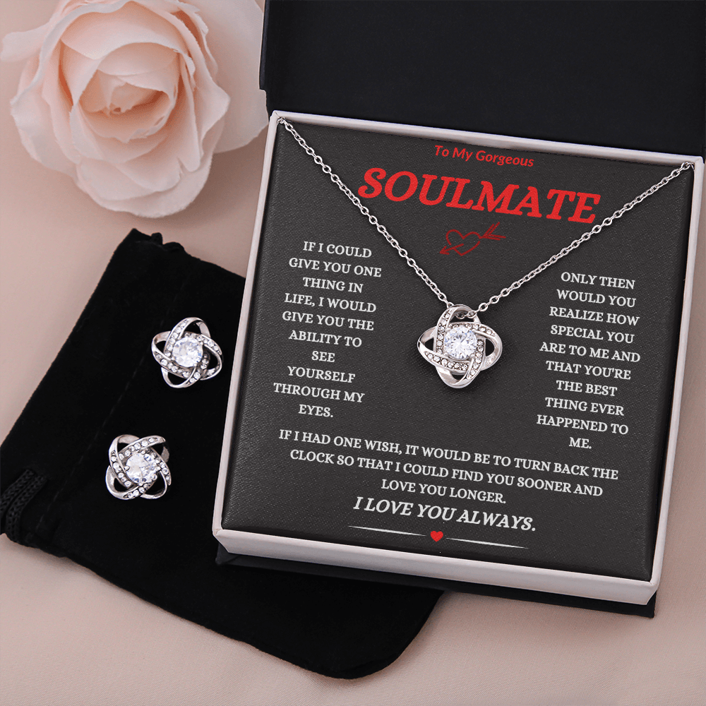 TO MY GORGEOUS SOULMATE | LOVE KNOT NECKLACE AND EARRING SET