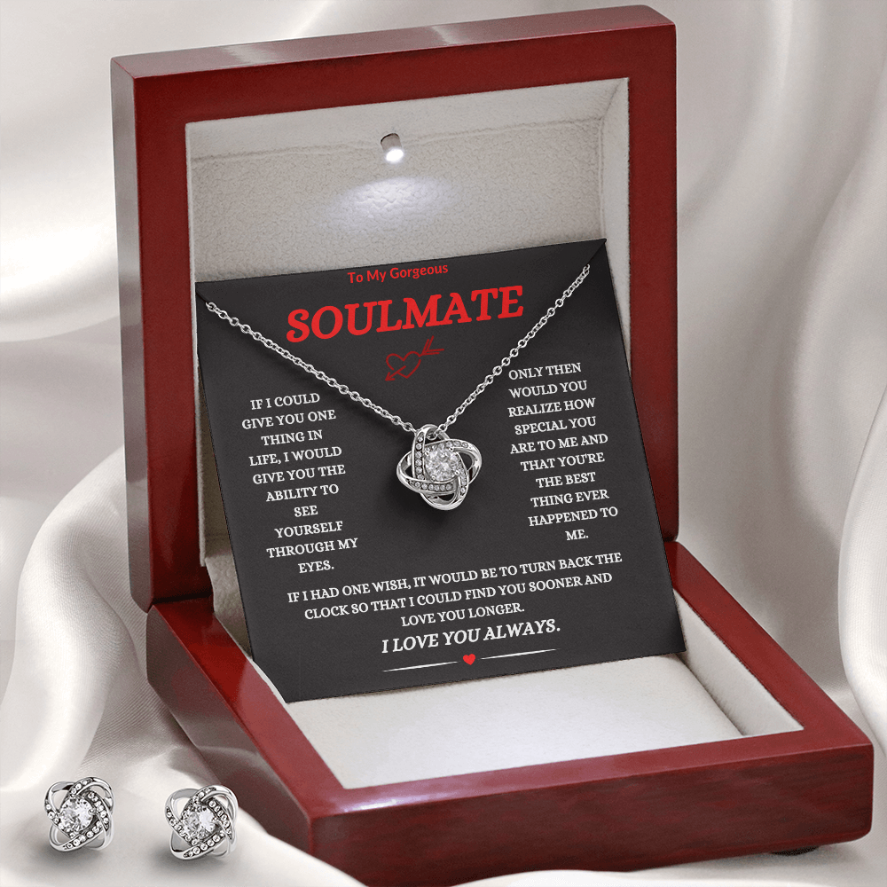 TO MY GORGEOUS SOULMATE | LOVE KNOT NECKLACE AND EARRING SET