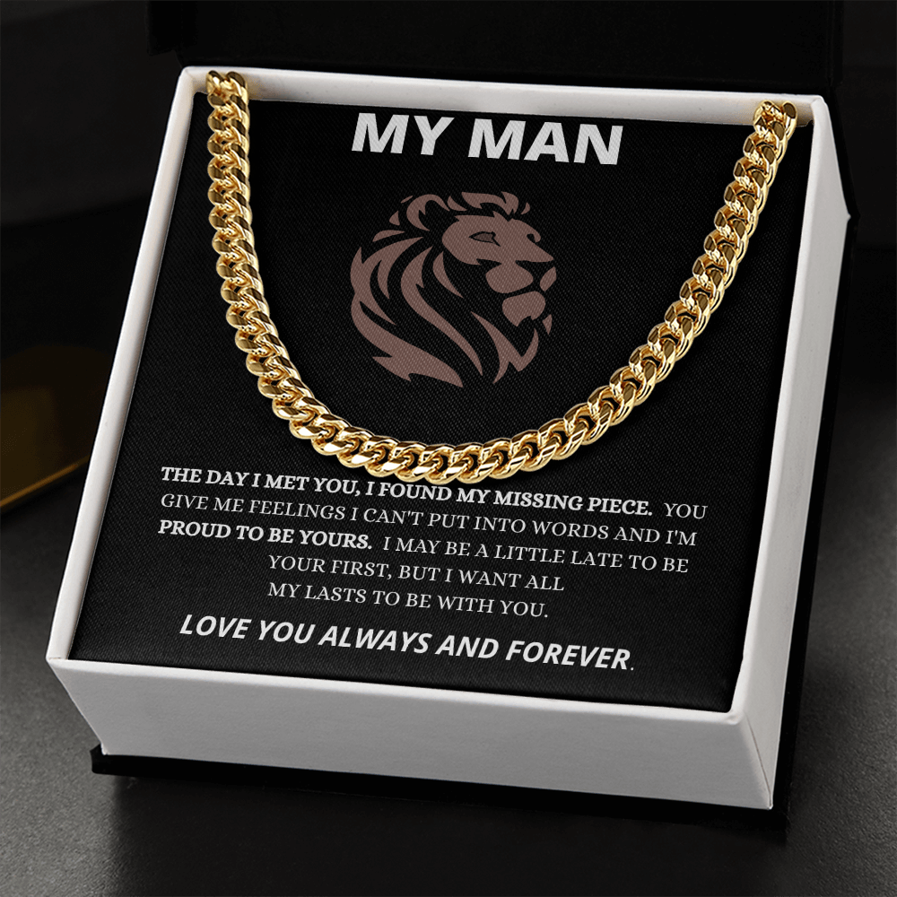 MY MAN | 14K WHITE GOLD FINISH OVER SS | CUBAN LINK CHAIN