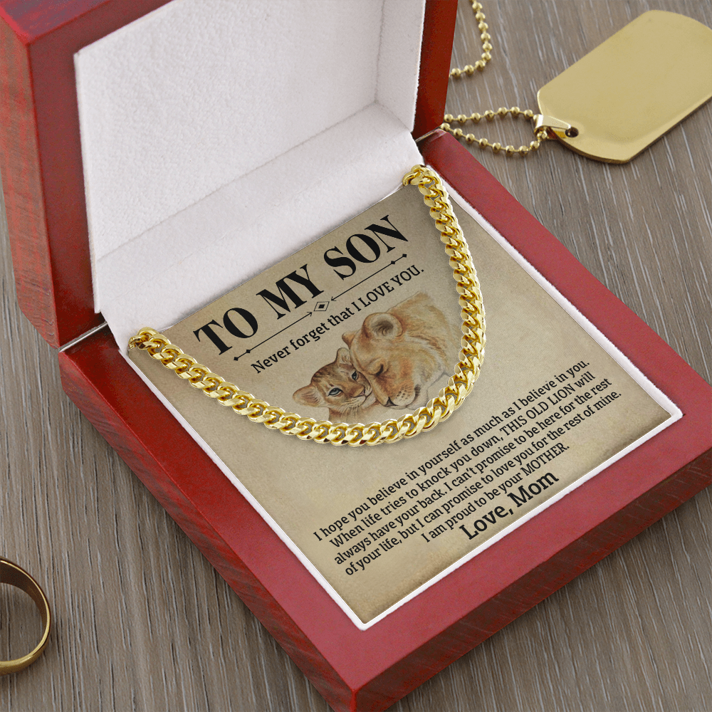 TO MY SON | 14K YELLOW GOLD FINISH OVER SS | CUBAN LINK CHAIN