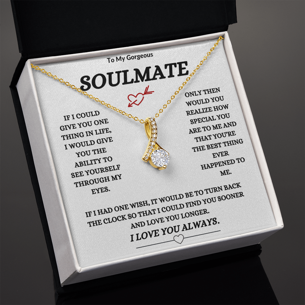 TO MY GORGEOUS SOULMATE | 14K WHITE GOLD FINISH OVER SS | ALLURING BEAUTY NECKLACE