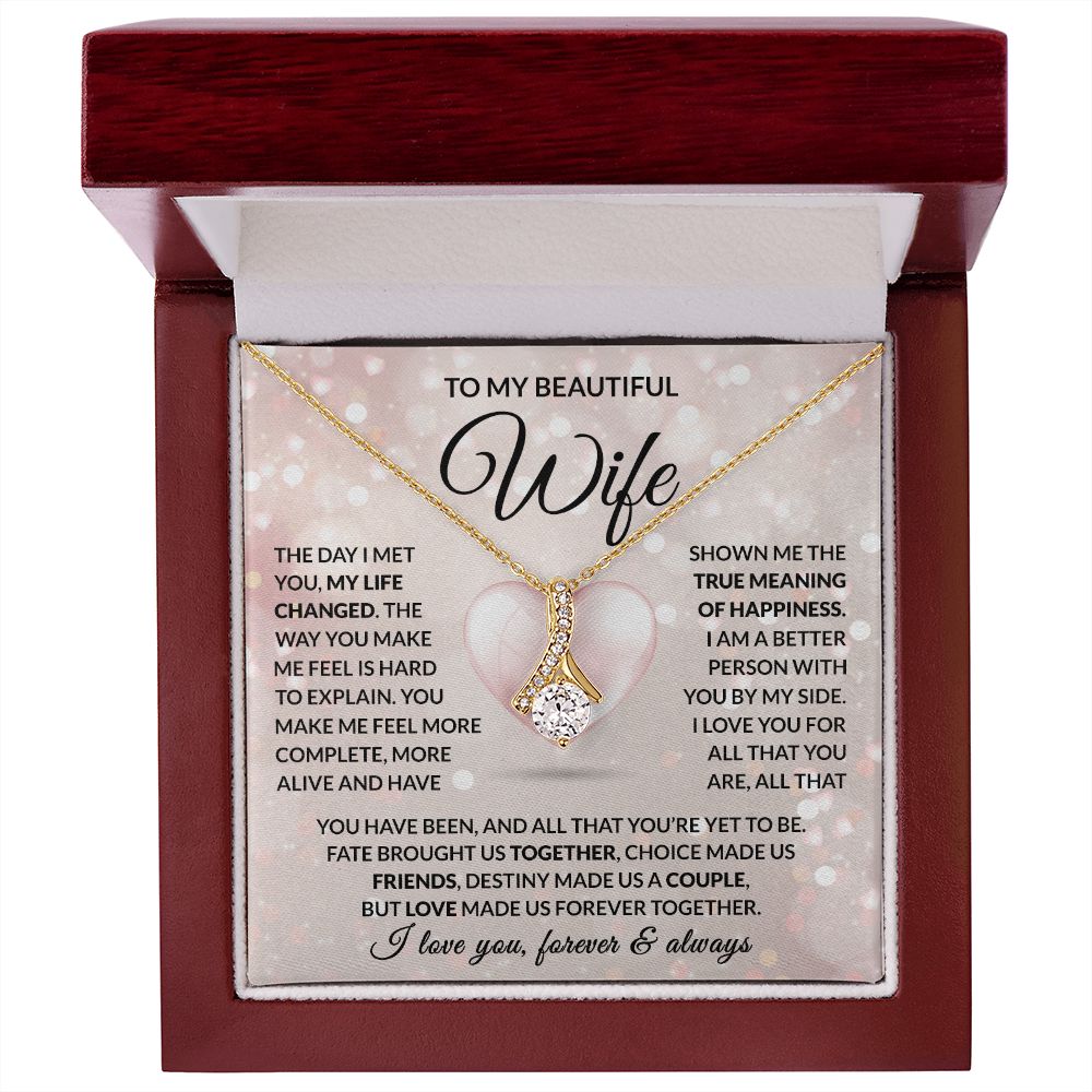 TO MY BEAUTIFUL WIFE | 14K WHITE GOLD FINISH OVER SS | ALLURING BEAUTY NECKLACE