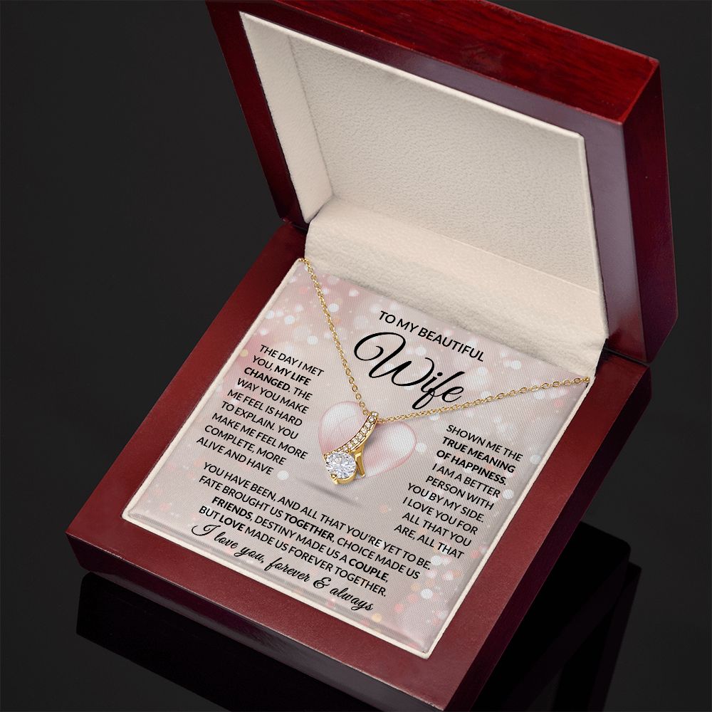 TO MY BEAUTIFUL WIFE | 14K WHITE GOLD FINISH OVER SS | ALLURING BEAUTY NECKLACE