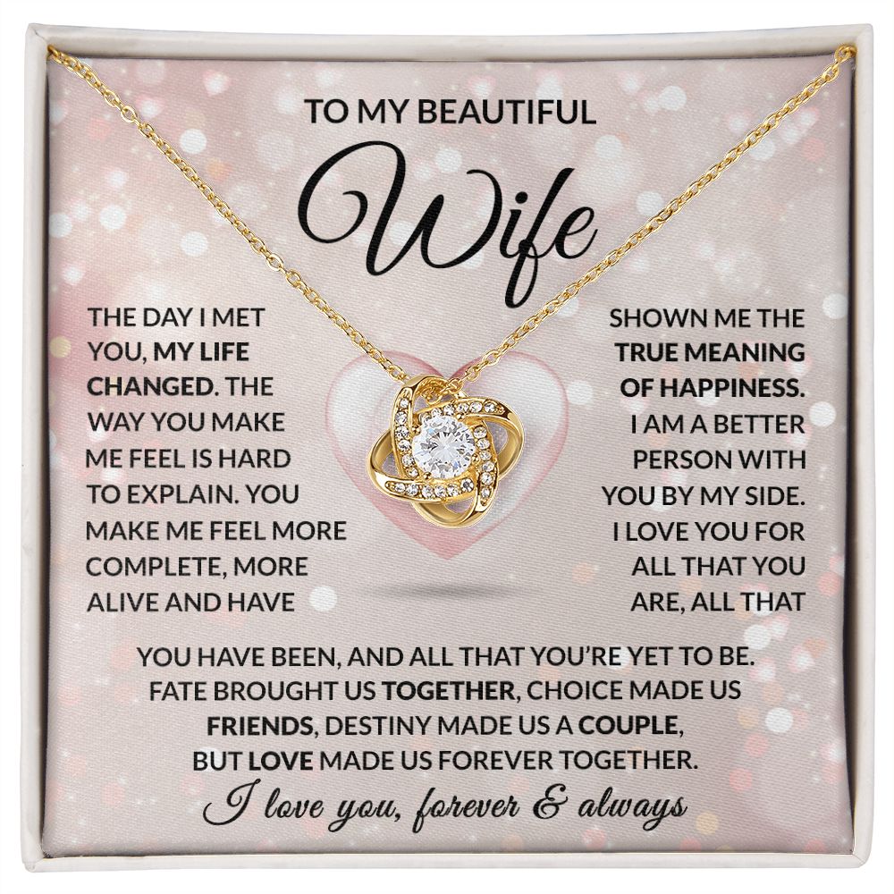 TO MY BEAUTIFUL WIFE | 18K YELLOW GOLD FINISH LOVE KNOT NECKLACE
