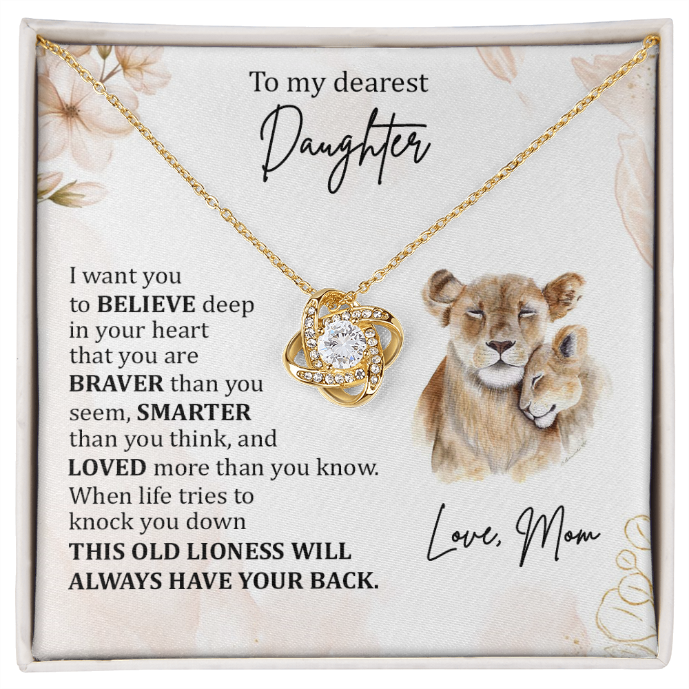 TO MY DAUGHTER | 14K WHITE GOLD FINISH OVER SS | LOVE KNOT NECKLACE