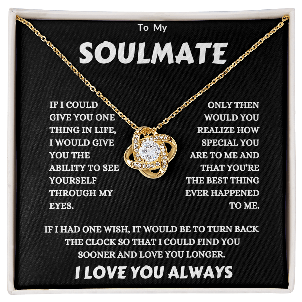TO MY SOULMATE | 14K WHITE GOLD FINISH OVER SS | LOVE KNOT NECKLACE