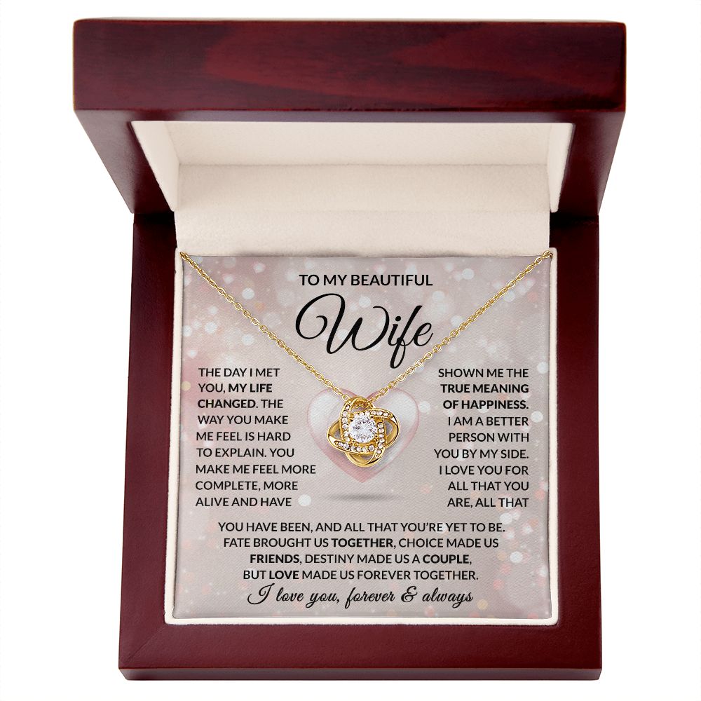 TO MY BEAUTIFUL WIFE | 18K YELLOW GOLD FINISH LOVE KNOT NECKLACE