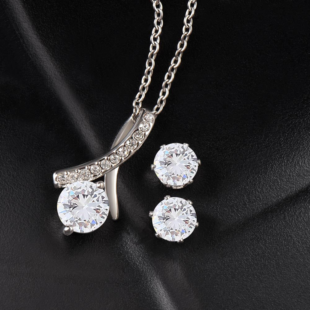 TO MY BEAUTIFUL WIFE | 14K WHITE GOLD FINISH OVER SS | ALLURING BEAUTY NECKLACE & EARRING SET