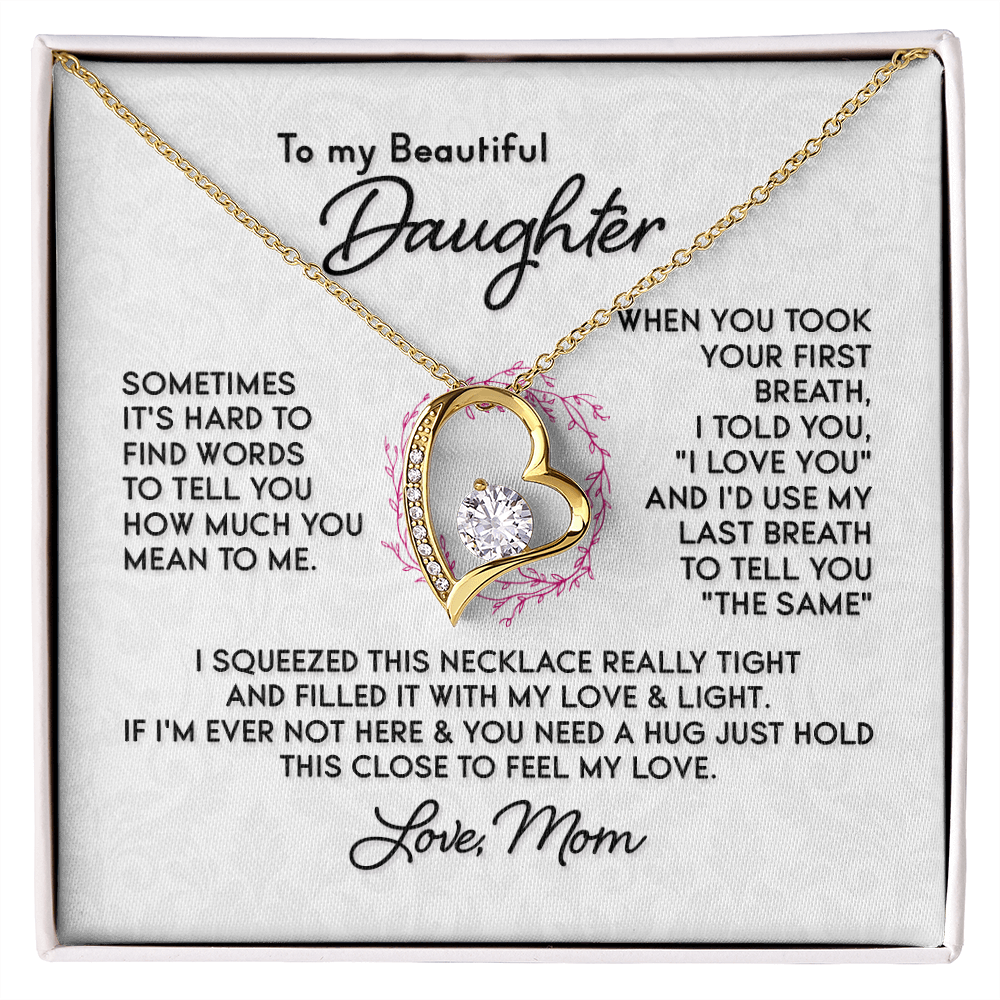 TO MY BEAUTIFUL DAUGHTER | 14K WHITE GOLD FINISH OVER SS  LOVE KNOT NECKLACE